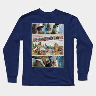 Greetings from Strasbourg in France Vintage style retro souvenir Long Sleeve T-Shirt